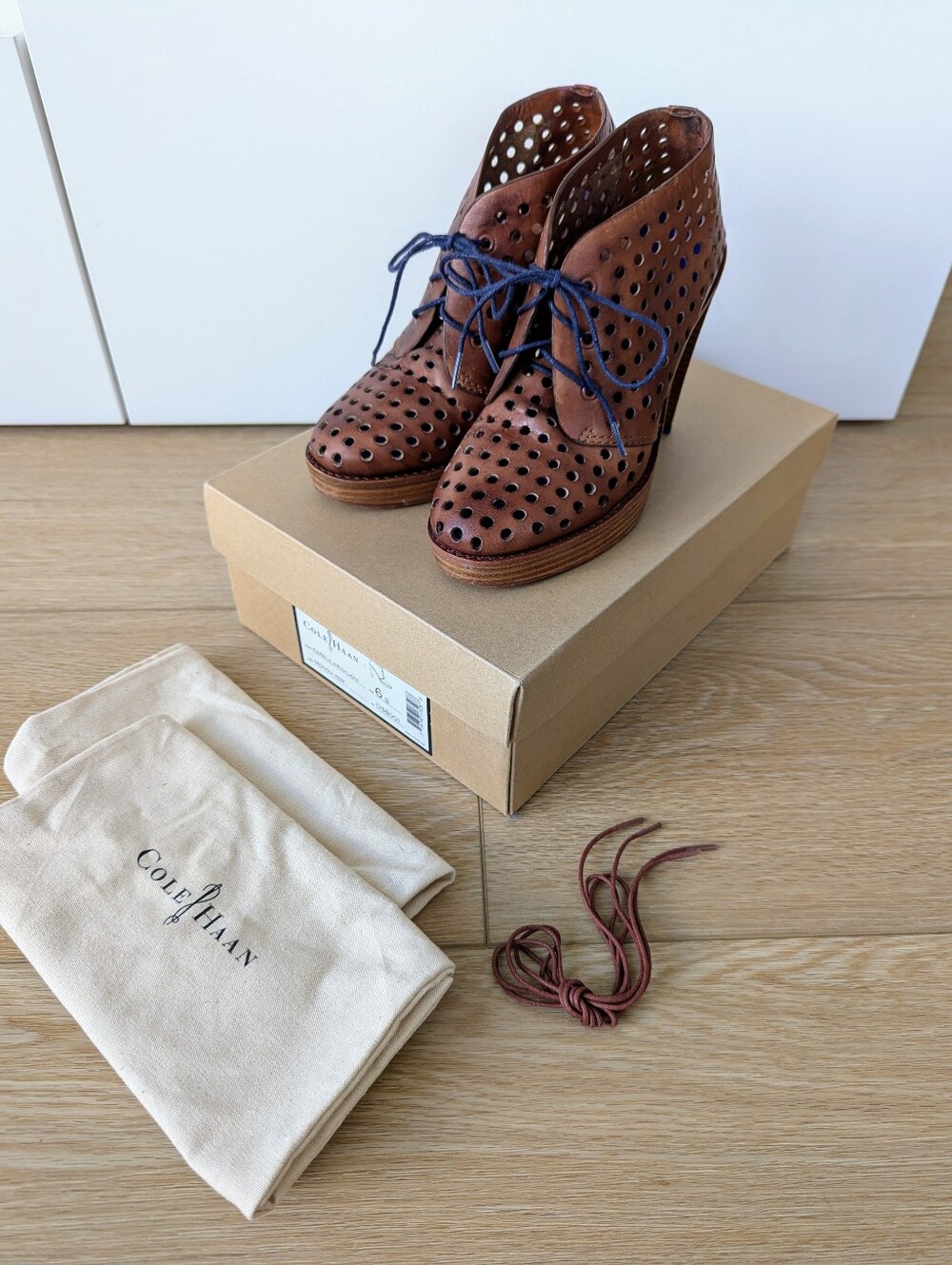 Cole Haan Mariela Air Perforated Leather Chukka Booties Heels – Brown, Women's 6